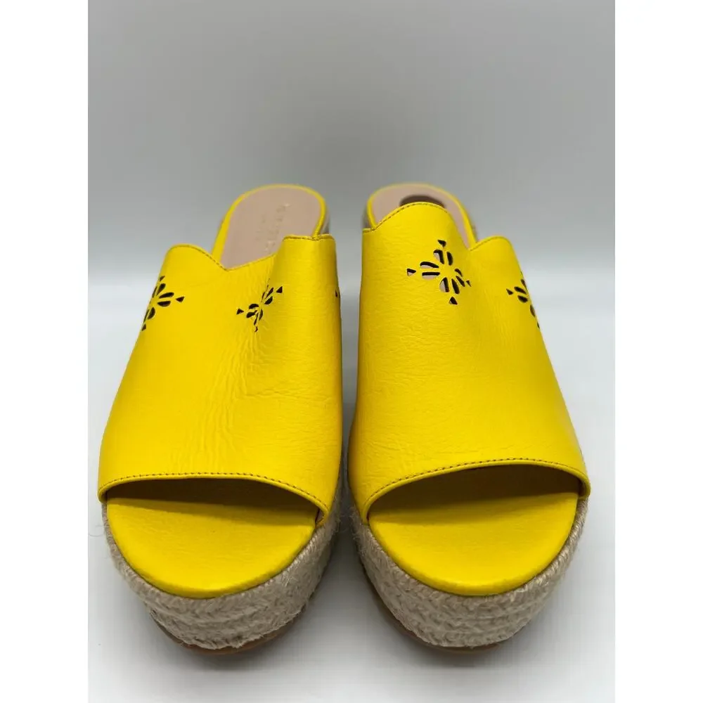 Kate Spade Tenley Espadrille Wedge Mule Sandal Yellow Leather S8311001 Size 8